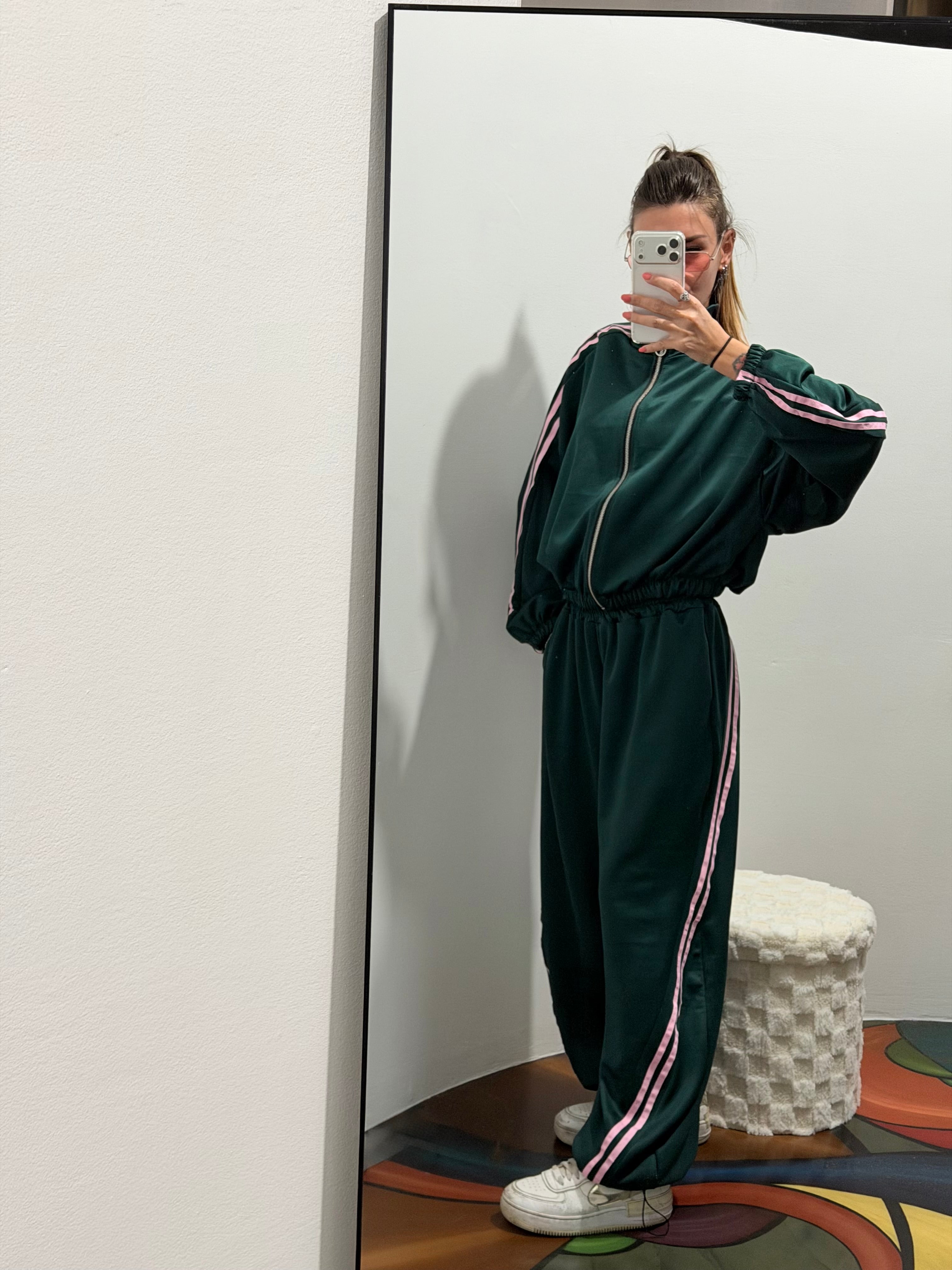 Coordinato tuta sporty-verde scuro