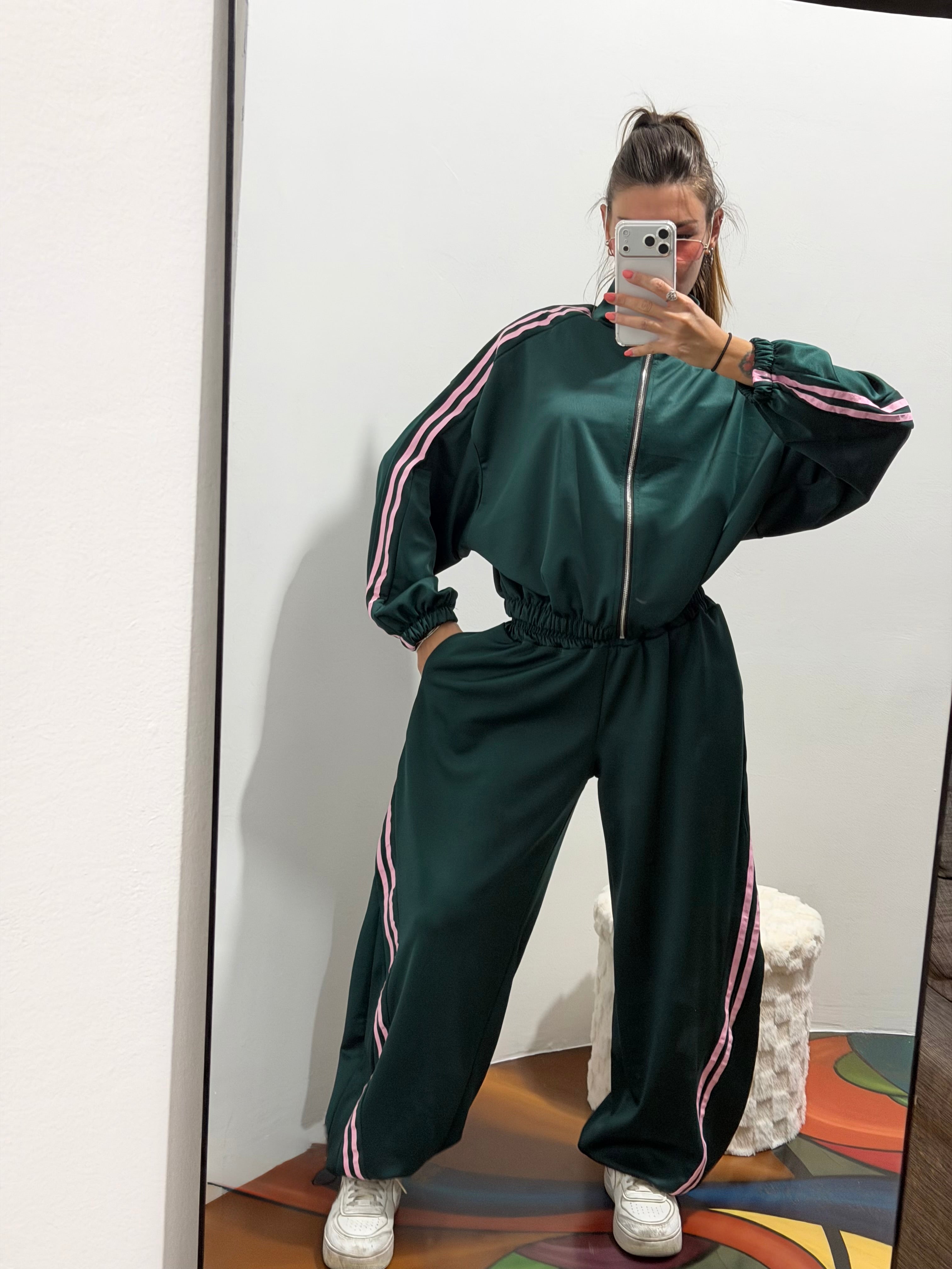 Coordinato tuta sporty-verde scuro