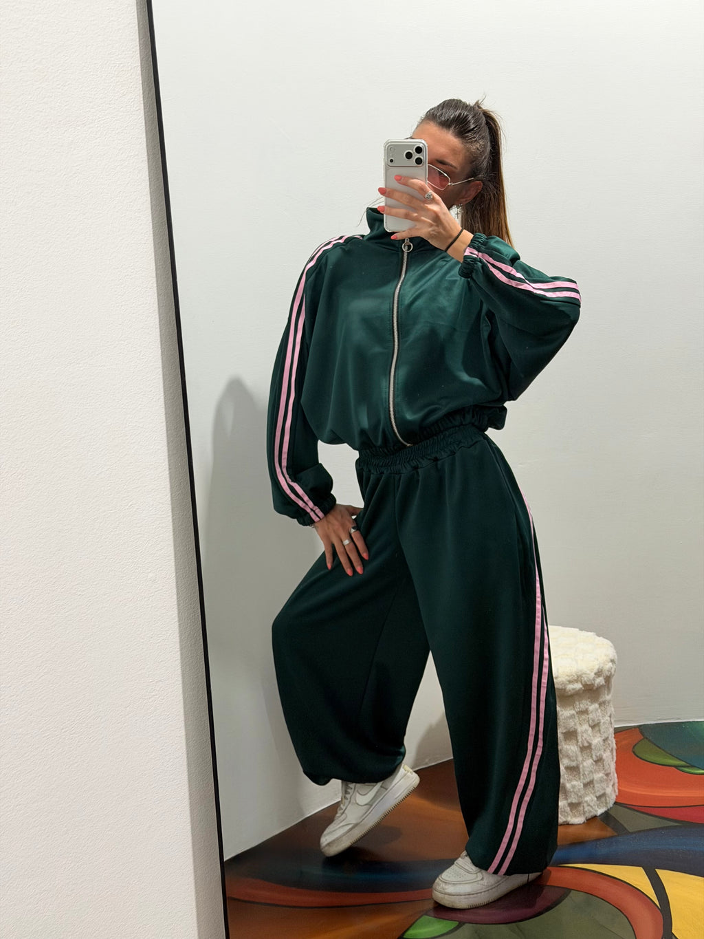 Coordinato tuta sporty-verde scuro