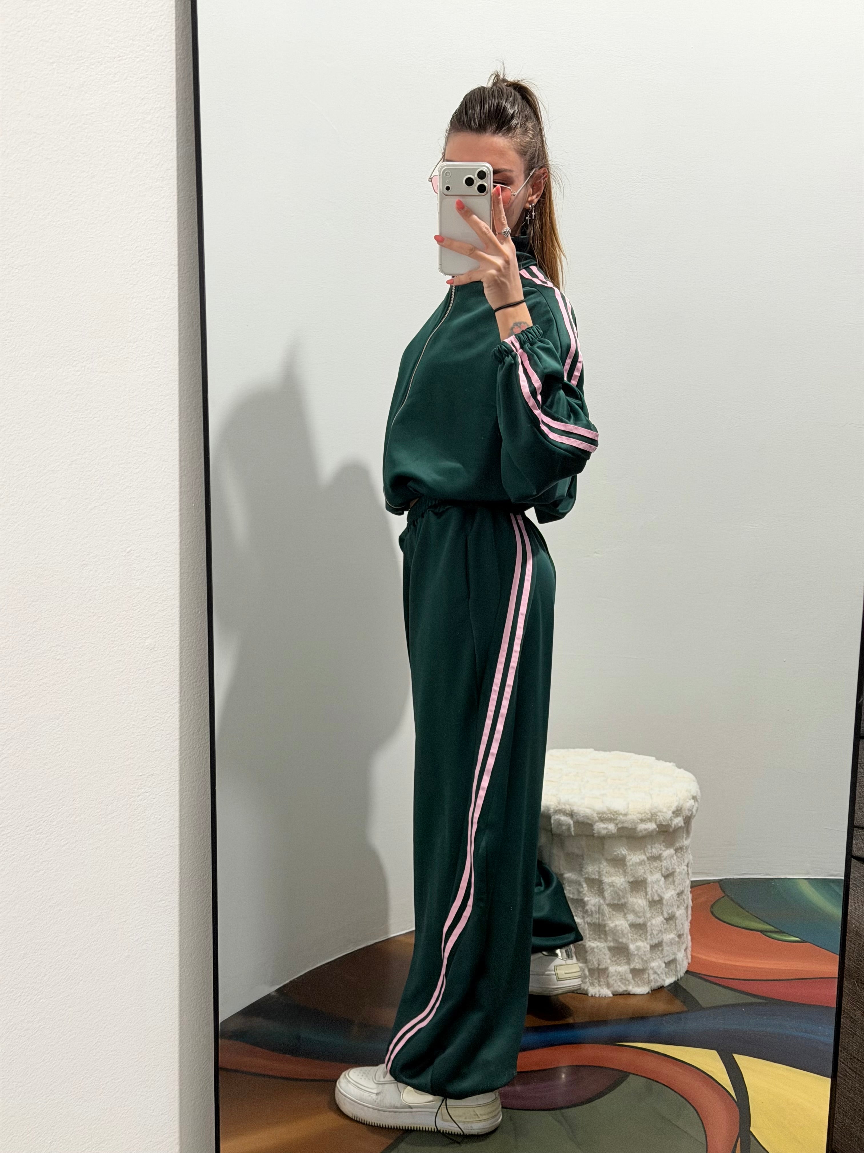 Coordinato tuta sporty-verde scuro